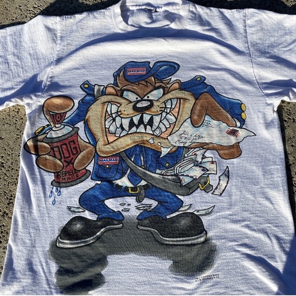 TAZ Looney Tunes Mailman 1990’s 2 sided single stitch T shirt Vintage - Picture 4 of 15
